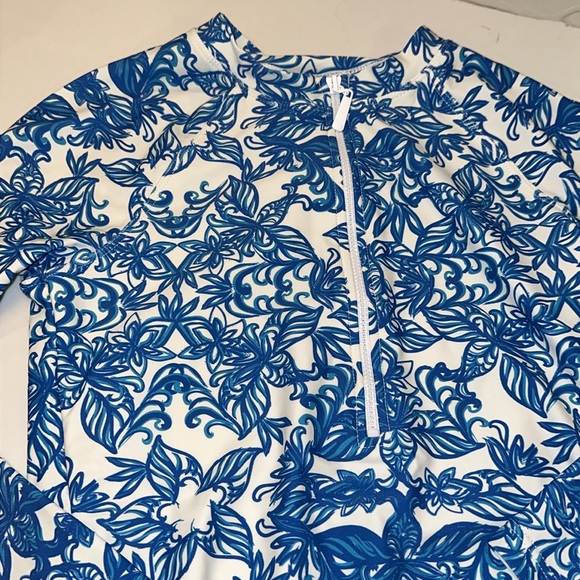 Cabana Life Blue & White One Piece Long Sleeve Rash Guard Swim Size 14 - Picture 2 of 6